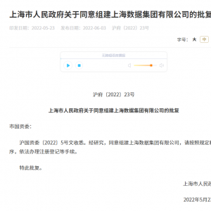 上海市政府：同意組建上海數據集團有限公司